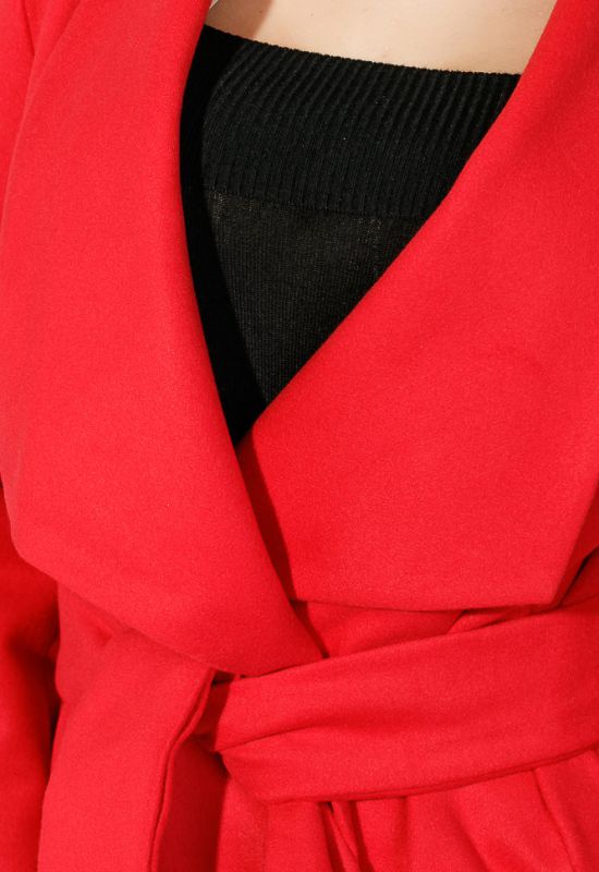 Пальто женское однотонное на широком поясе 69PD499 (красный)