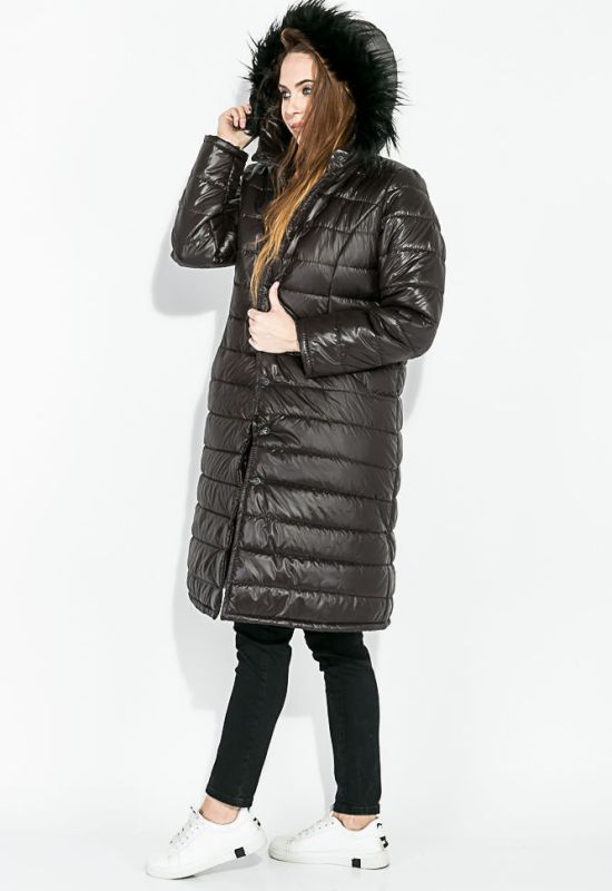 Пальто женское однотонное с капюшоном 72PD230-1 (черный)