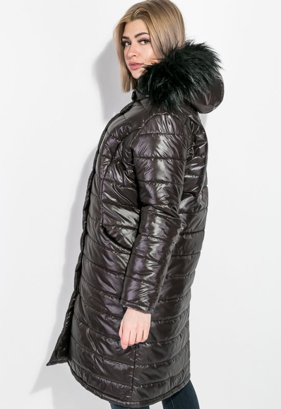 Пальто женское прямого покроя с капюшоном 80PD1358-1 (черный)