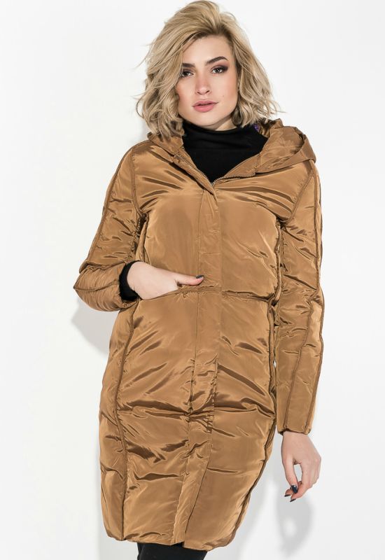Пальто женское с капюшоном 154V002 (горчичный)