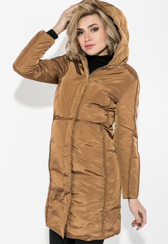 Пальто женское с капюшоном 154V002 (горчичный)