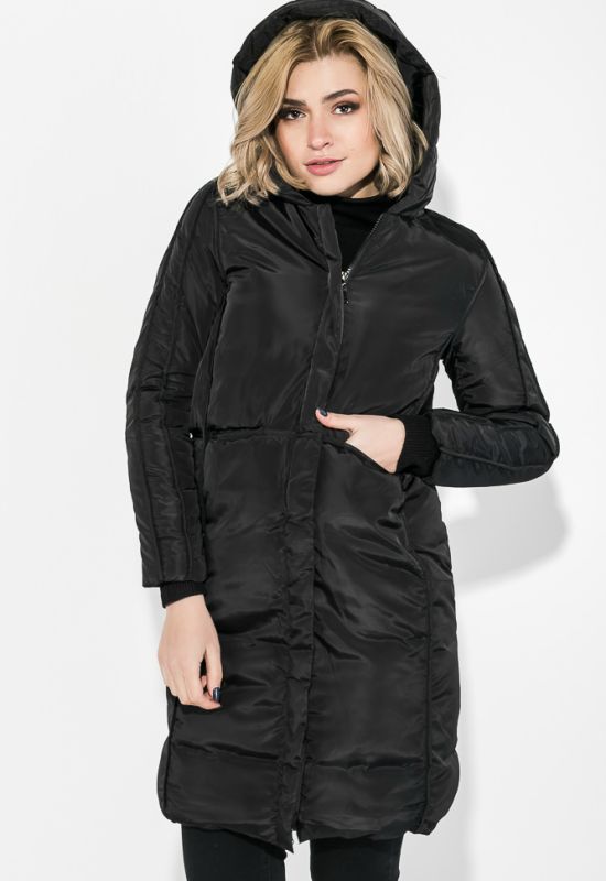 Пальто женское с капюшоном 154V002 (черный)
