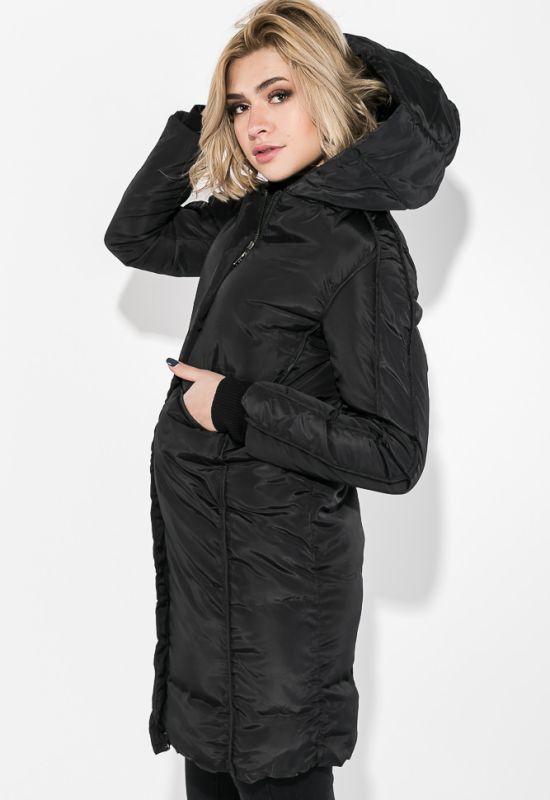Пальто женское с капюшоном 154V002 (черный)