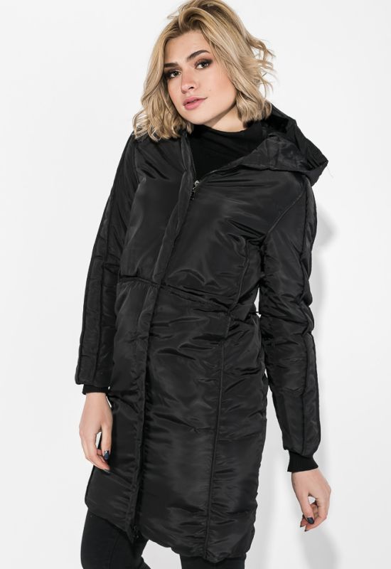 Жіноче пальто з капюшоном 154V002 (чорний)