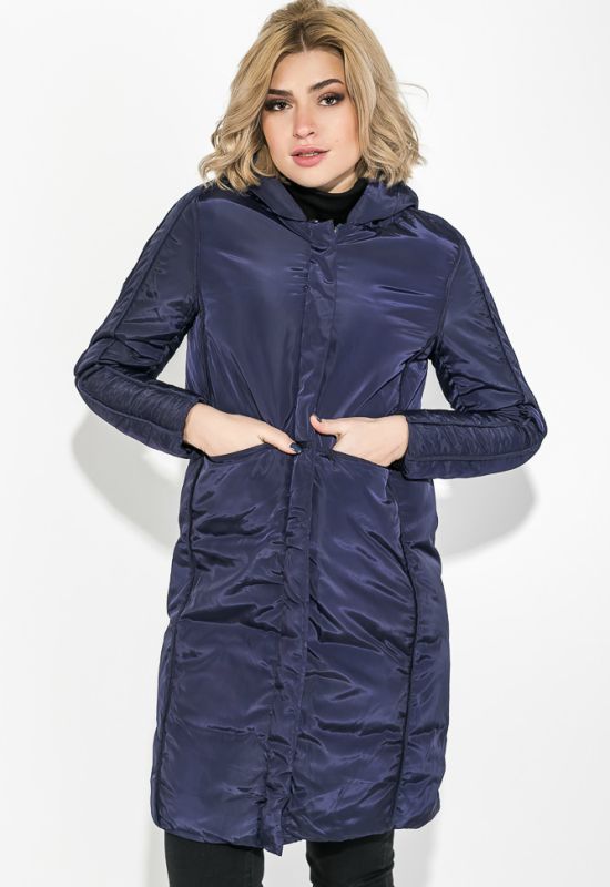 Жіноче пальто з капюшоном 154V002 (темно-синій).