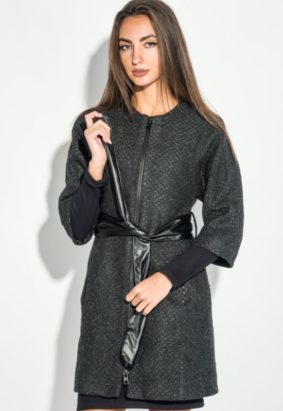 Пальто женское с поясом рукав «Летучая мышь» 64PD161 (черный/серый)
