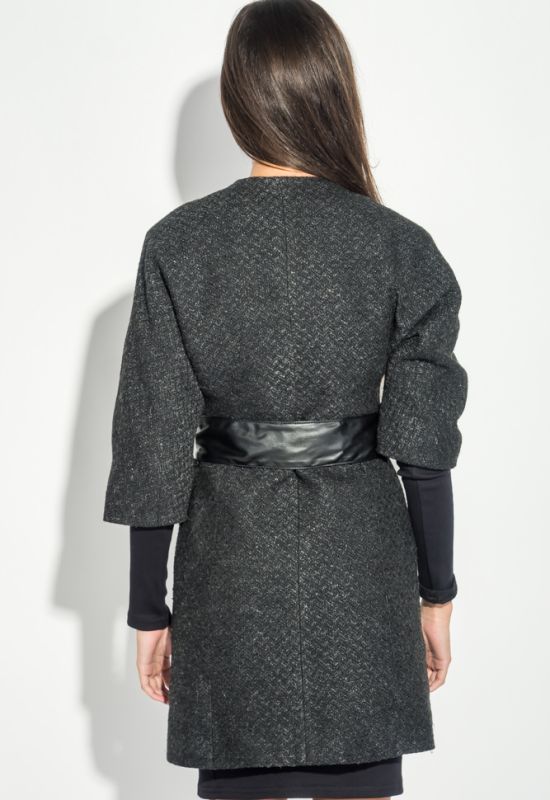 Пальто женское с поясом рукав «Летучая мышь» 64PD161 (черный/серый)