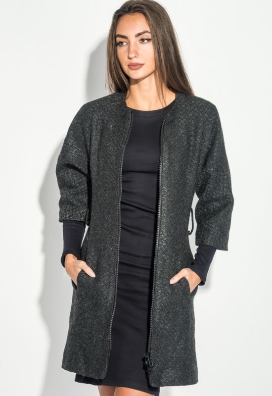 Пальто жіноче з поясом рукав «Летюча миша» 64PD161 (чорний/сірий)