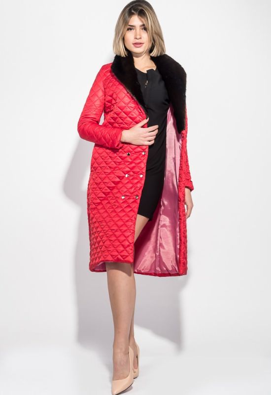Пальто жіноче стьобане з хутром 69PD1059 (червоний)