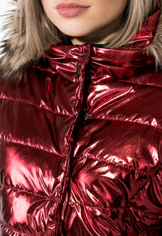 Пальто женское стильное 80PD1358 (красный/металлик)