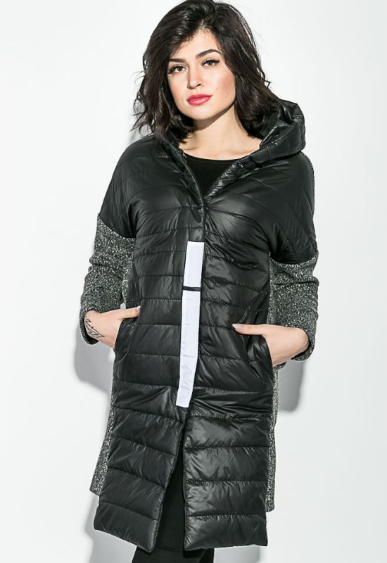 Пальто женское стильное с капюшоном 69PD979 (черный/серый)