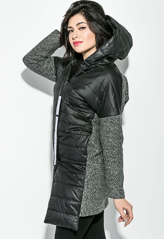 Жіноче пальто стильне з капюшоном 69PD979 (чорний/сірий)