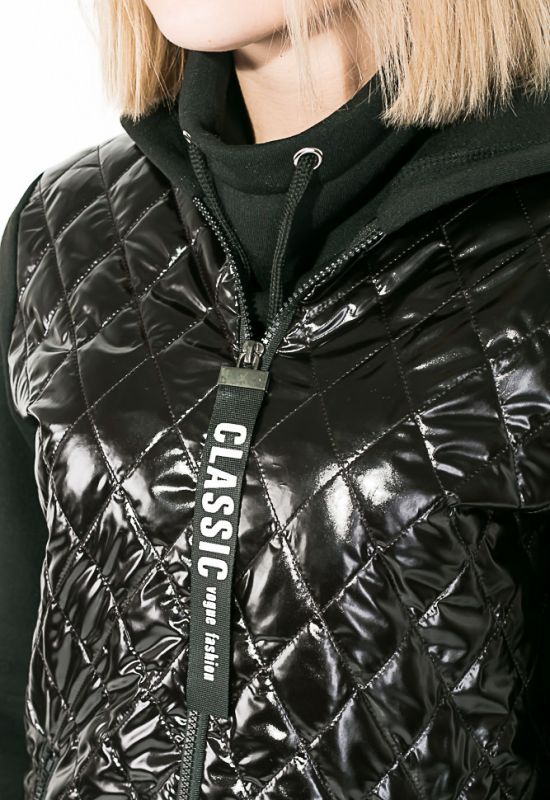 Жіноче пальто стильне з капюшоном 77PD860 (чорний)