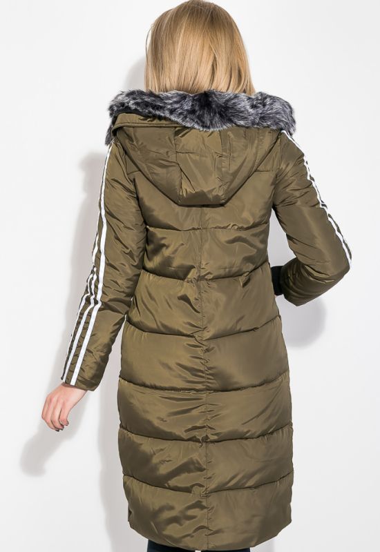 Пальто женское зимнее с лампасами 677K006 (хаки)