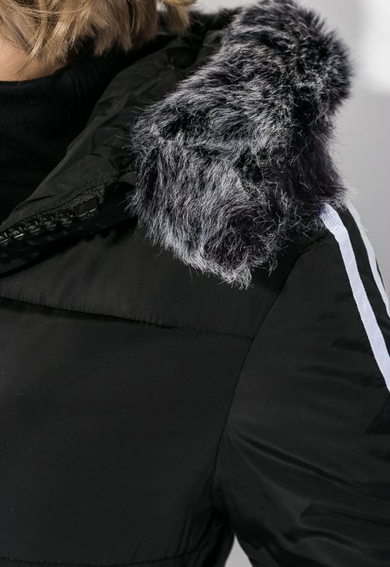 Пальто женское зимнее с лампасами 677K006 (черный)