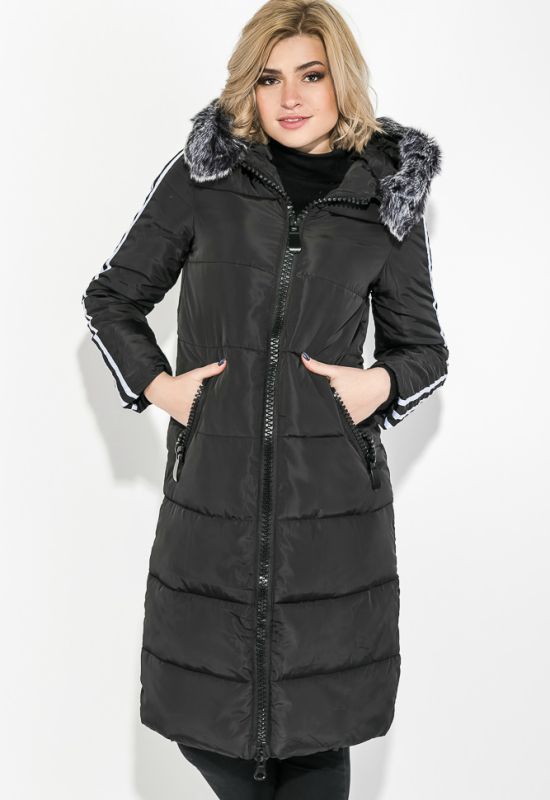 Пальто жіноче зимове з лампасами 677K006 (чорний)