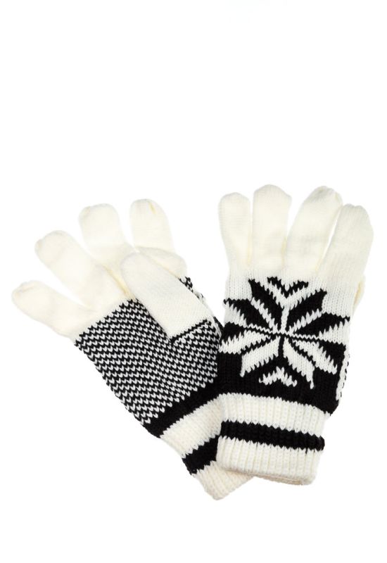 В'язані рукавички жіночі з візерунком 254V004-1 (білий/чорний)