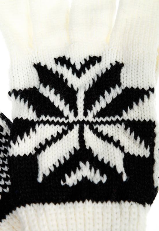 Перчатки вязанные женские с узором 254V004-1 (белый/черный)