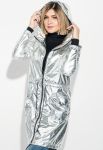 Плащ жіночий металік на блискавці з капюшоном 69PD990 (срібний)