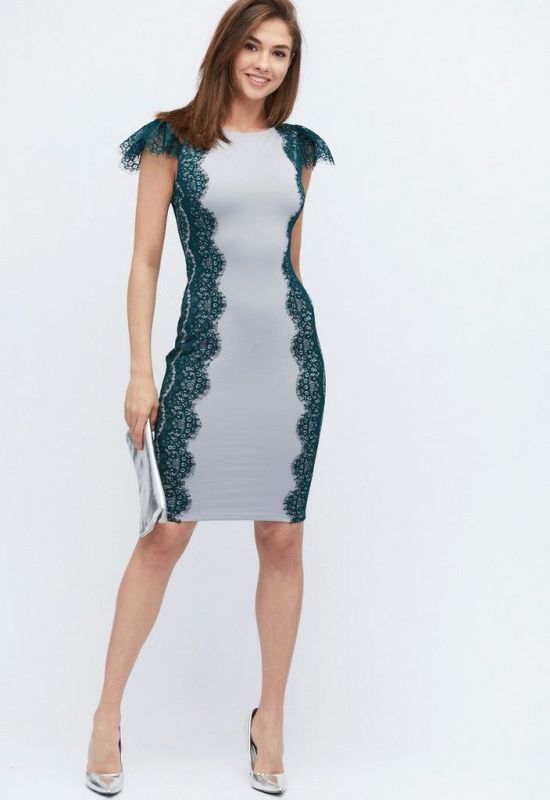 Платье KP-10061-30 (серый/изумрудный)