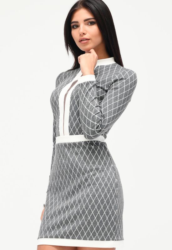 Платье KP-10190-4 (серый/белый)