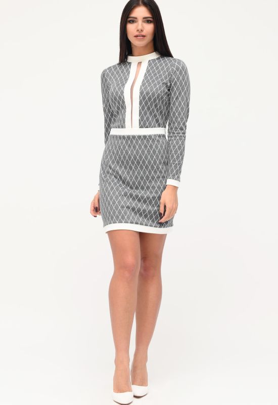 Платье KP-10190-4 (серый/белый)