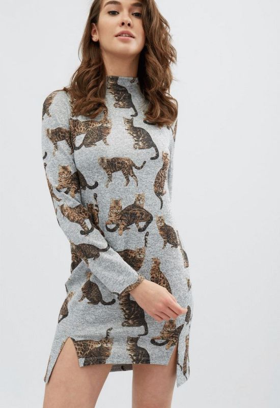 Платье KP-5918-4 (серый/коричневый)