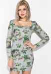 Платье облегающее с цветочным принтом 70P023-1 (серый/меланжевый)