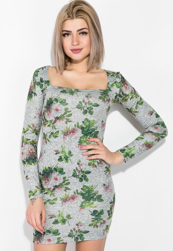 Платье облегающее с цветочным принтом 70P023-1 (серый/меланжевый)