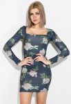 Платье облегающее с цветочным принтом 70P023-1 (синий/меланжевый)