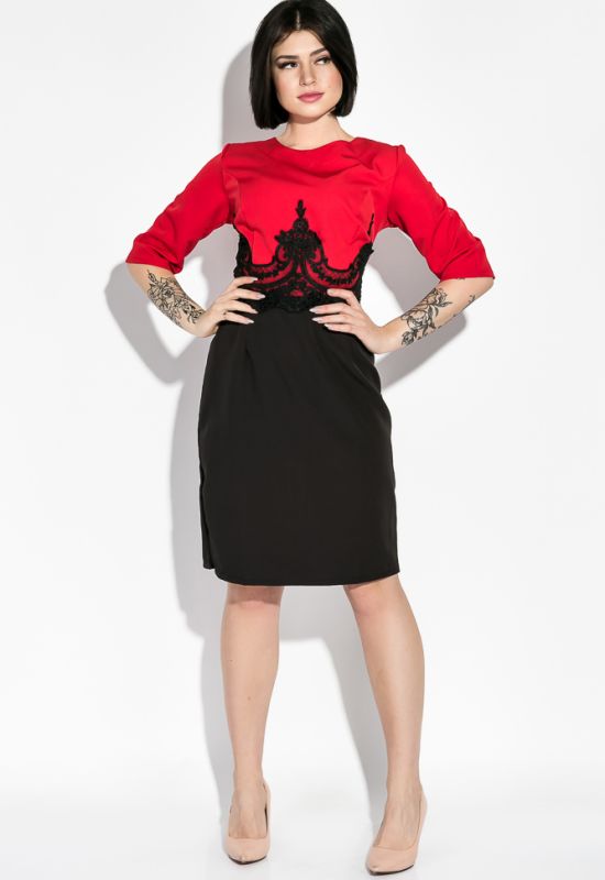 Платье полубатал нарядное с кружевными нашивками 95P8017-1 (красный/черный)
