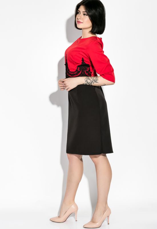 Платье полубатал нарядное с кружевными нашивками 95P8017-1 (красный/черный)