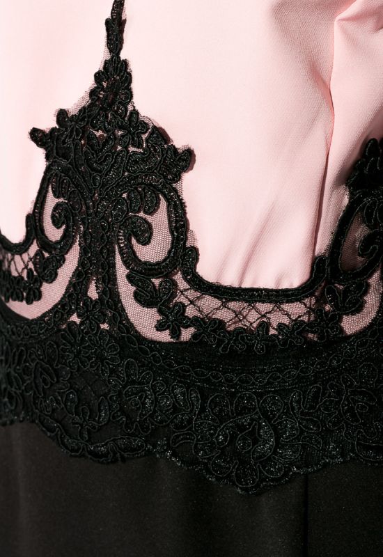 Сукня напівбатал ошатна з мереживними нашивками 95P8017-1 (персиковий/чорний)