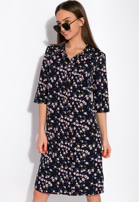 Платье-рубашка с цветочными мотивами 103P482-1 (темно-синий/принт)