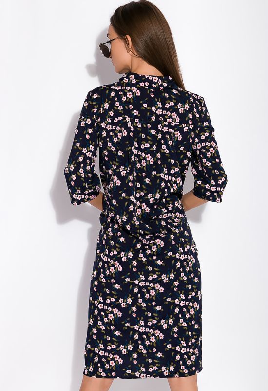 Платье-рубашка с цветочными мотивами 103P482-1 (темно-синий/принт)