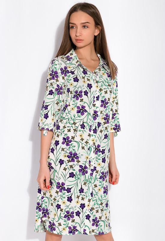 Платье-рубашка с цветочными мотивами 103P482 (молочный)