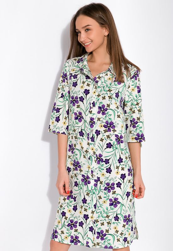 Платье-рубашка с цветочными мотивами 103P482 (молочный)