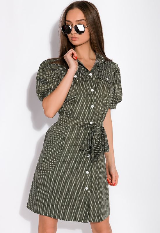 Платье-рубашка в мелкий горох 120PUR281 (хаки)