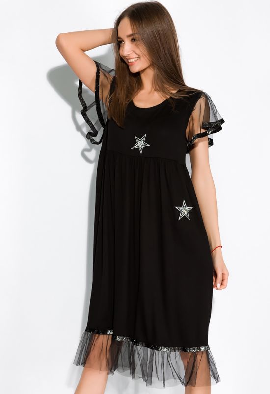 Платье с фатиновыми рукавами 120PDS3021 (черный)
