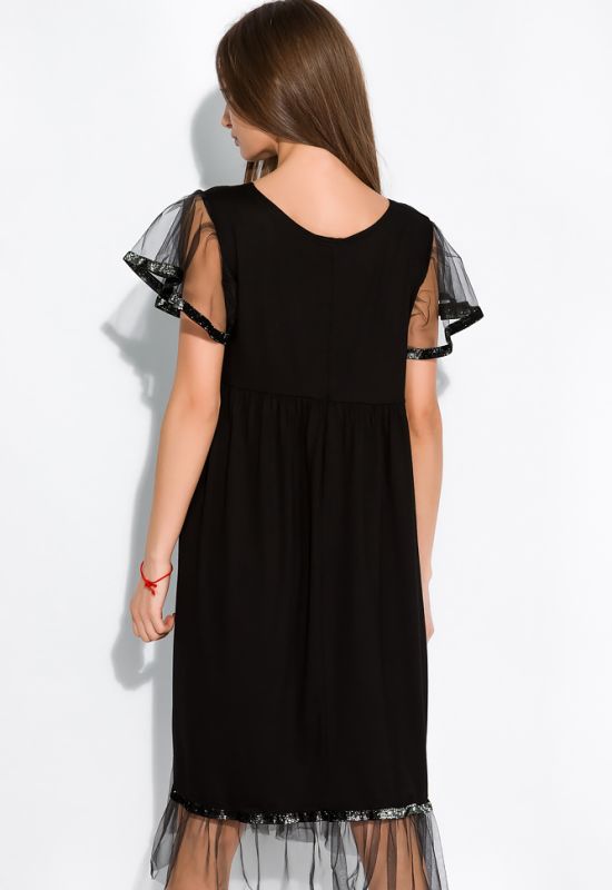 Платье с фатиновыми рукавами 120PDS3021 (черный)