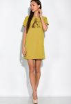 Платье с принтом на груди 120PMA1593 (горчичный)