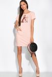 Платье с принтом на груди 120PMA1593 (пудра)