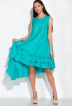 Платье свободного покроя с рюшами 120PDS8488 (светло-бирюзовый)