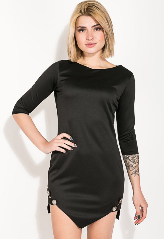 Платье женское асимметричный подол рукав три четверти 74PD133 (черный)