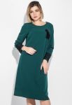 Платье женское батал элементом декора на рукаве и груди 74PD339 (бутылочный)