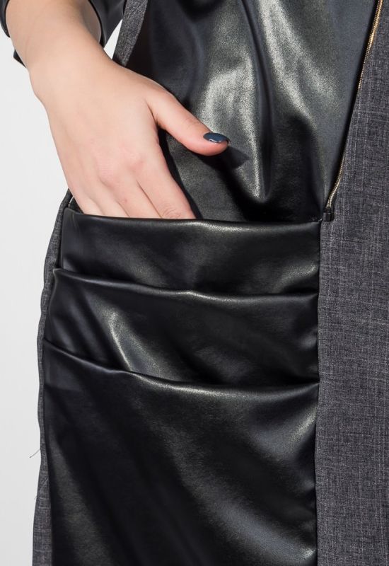 Сукня жіноча батал комбінація фактур 74PD323 (чорний/сірий/меланжевий)