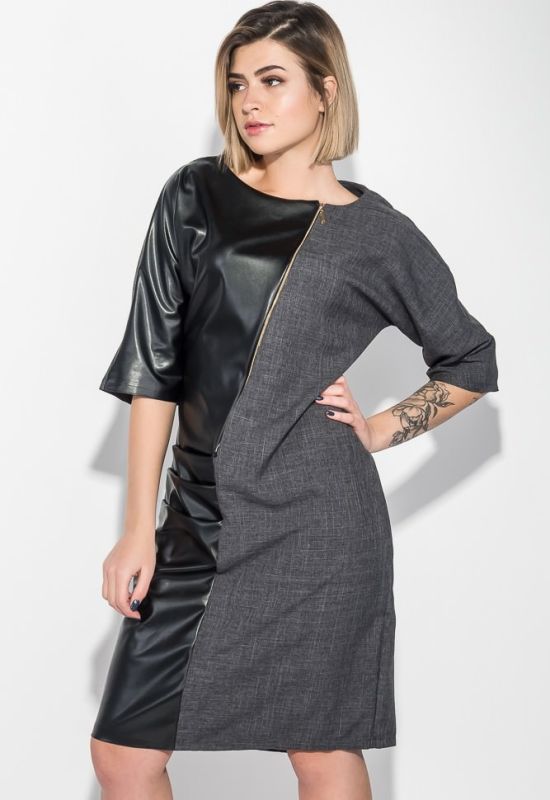 Платье женское батал комбинация фактур 74PD323 (черный/серый/меланжевый)