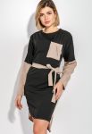Платье женское батал с контрастными рукавами 74PD303 (черный/бежевый)