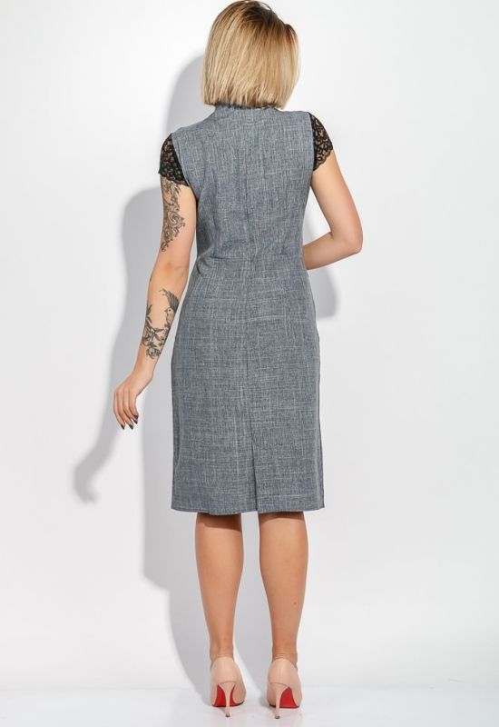 Сукня жіноча батал з мереживом на рукавах і поясі 74PD305 (сірий/синій/меланжевий)