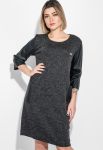 Платье женское батал с молнией на спине и боковыми карманами 74PD317 (черный/меланжевый)